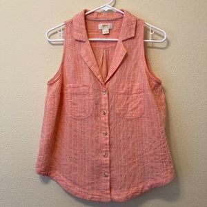 Maeve sleeveless button front shirt, Wmns size 10. Salmon color
